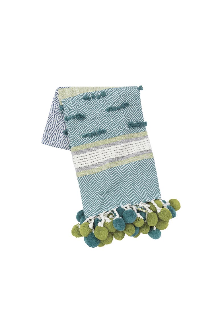 Highland Geometric Pom-Pom 50" x 60" Throw Blanket, Main, color, Blue