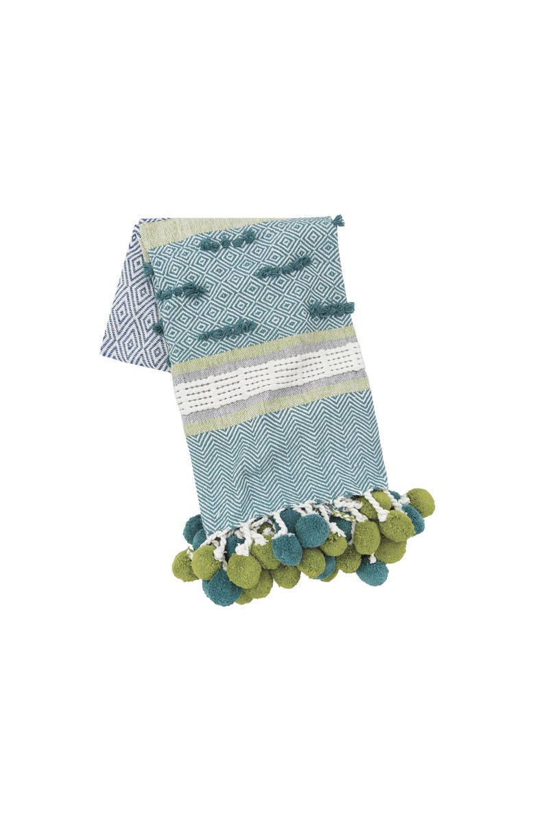 carol & frank Highland Geometric Pom-Pom 50" x 60" Throw Blanket, Main, color, Blue