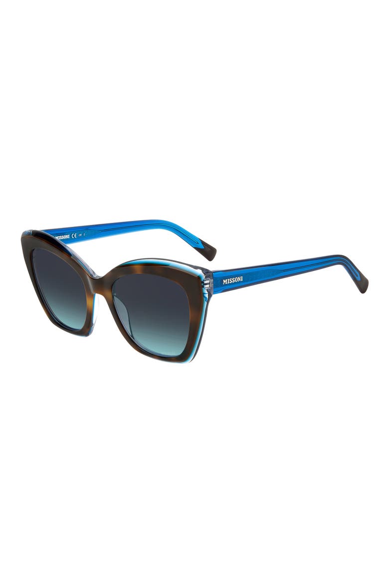 54mm Cat Eye Sunglasses, Alternate, color, HAVANA TEAL/ GREY SHADED BLUE