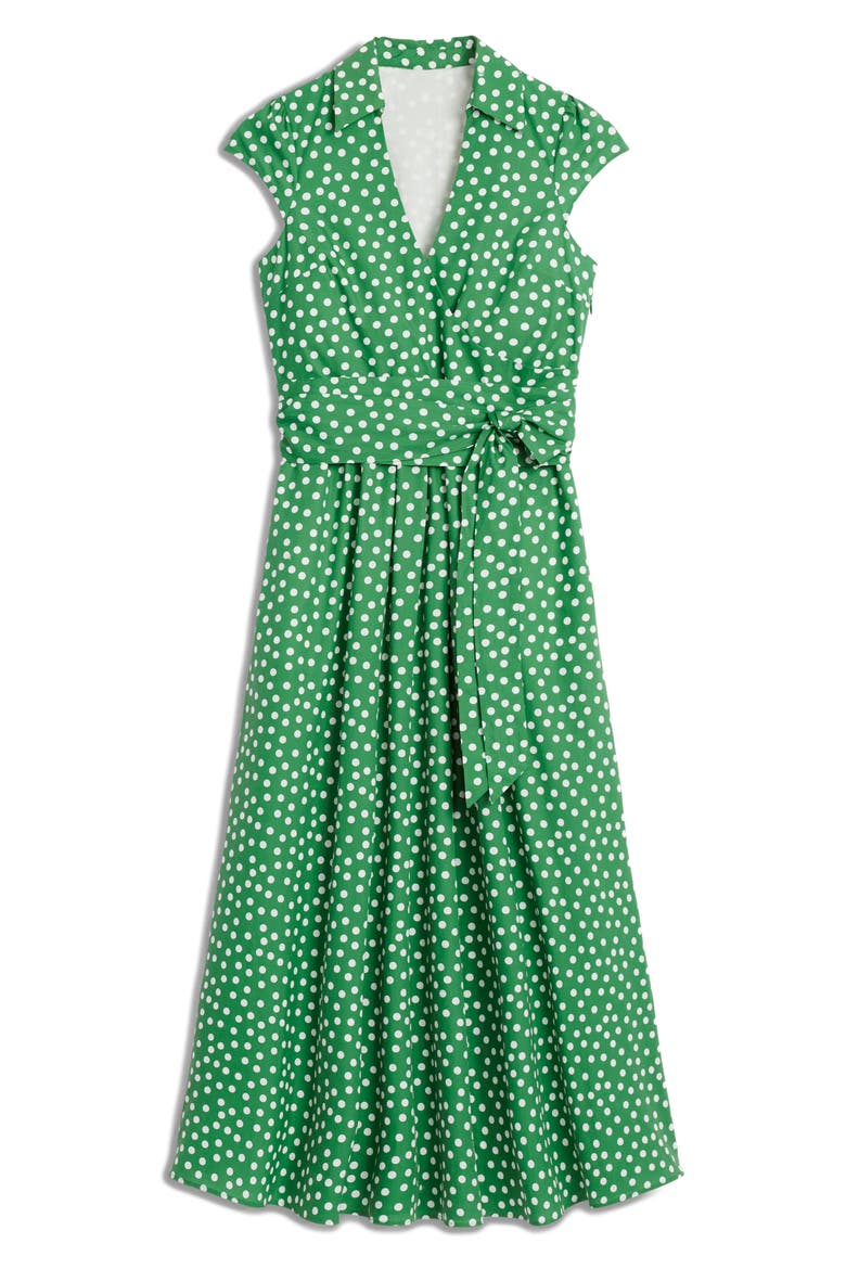 Polka Dot Wrap Front Cotton Dress, Alternate, color, HIGHLAND GREEN, PAINTED DOT