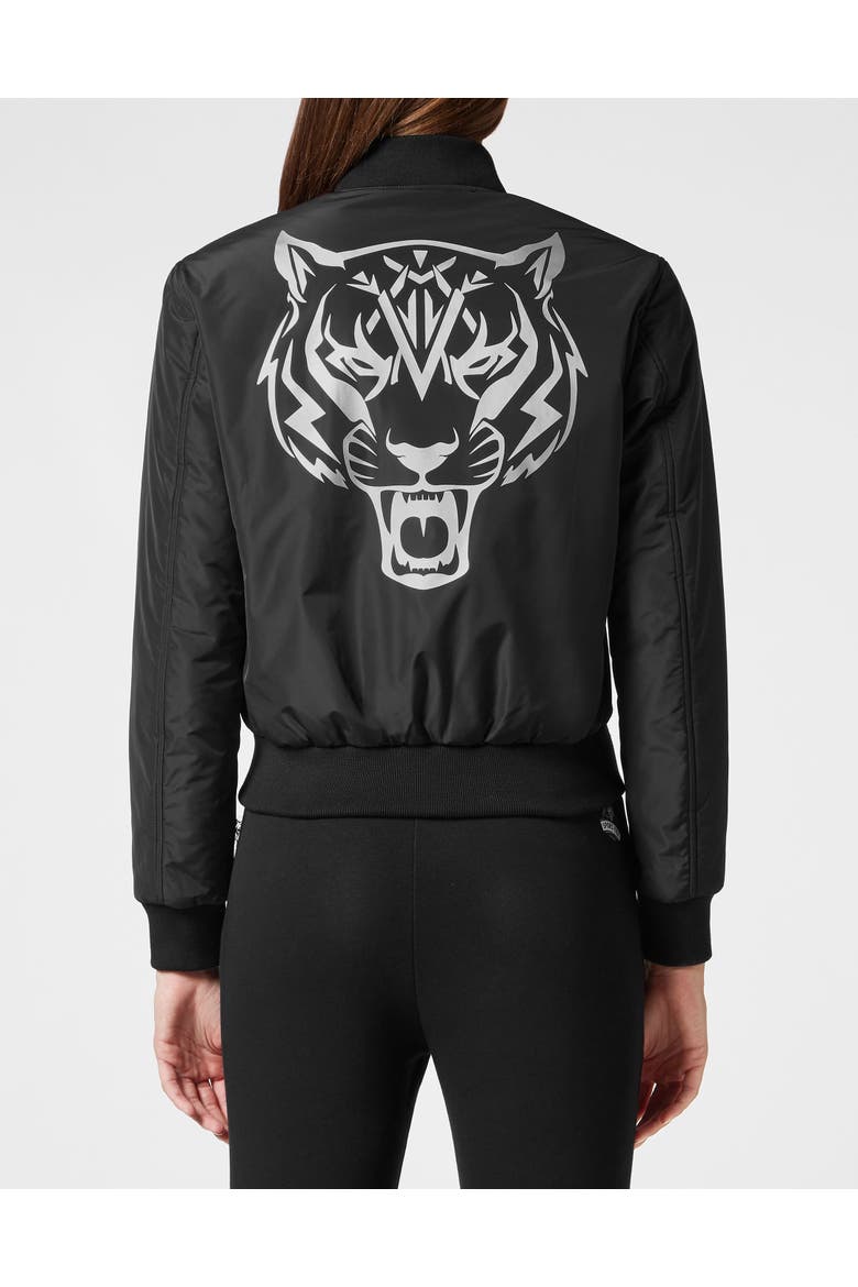 Nylon Bomber Tiger Women, Alternate, color, black
