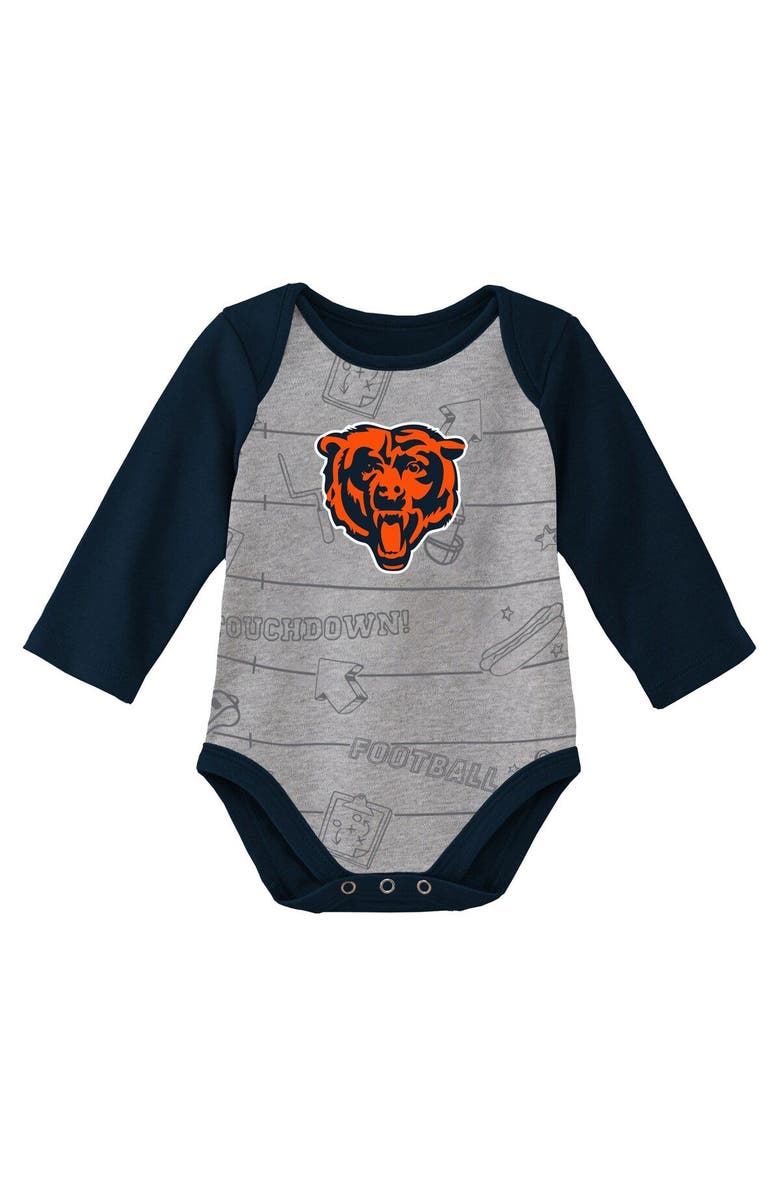 Outerstuff Newborn & Infant Navy/Heathered Gray Chicago Bears Born To Win Two-Pack Long Sleeve Bodysuit Set, Alternate, color, Navy