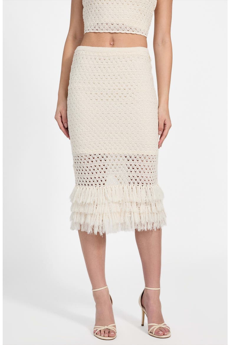 Luca Fringe Hem Open Stitch Midi Skirt, Main, color, DOVE WHITE