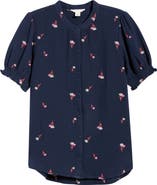 Caslon® Short Sleeve Embroidered Flower Cotton Popover Top