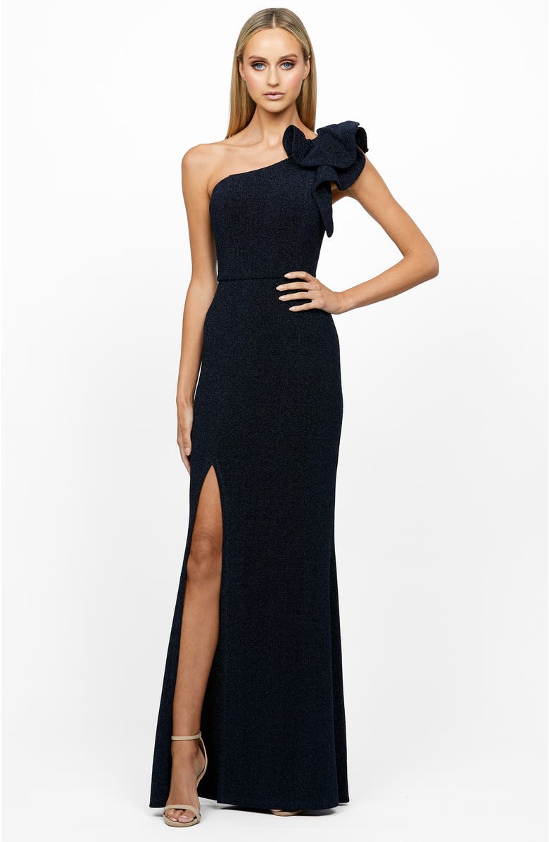 Bariano Kristi One Shoulder Gown, Alternate, color, Navy