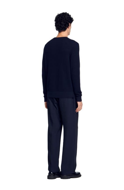 Sandro Textured Crewneck Sweater In Navy Blue