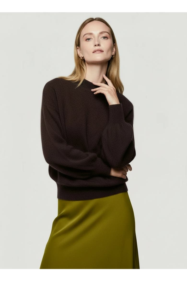 Cashmere Long Sleeve Crewneck Sweater, Alternate, color, CHOCOLAT