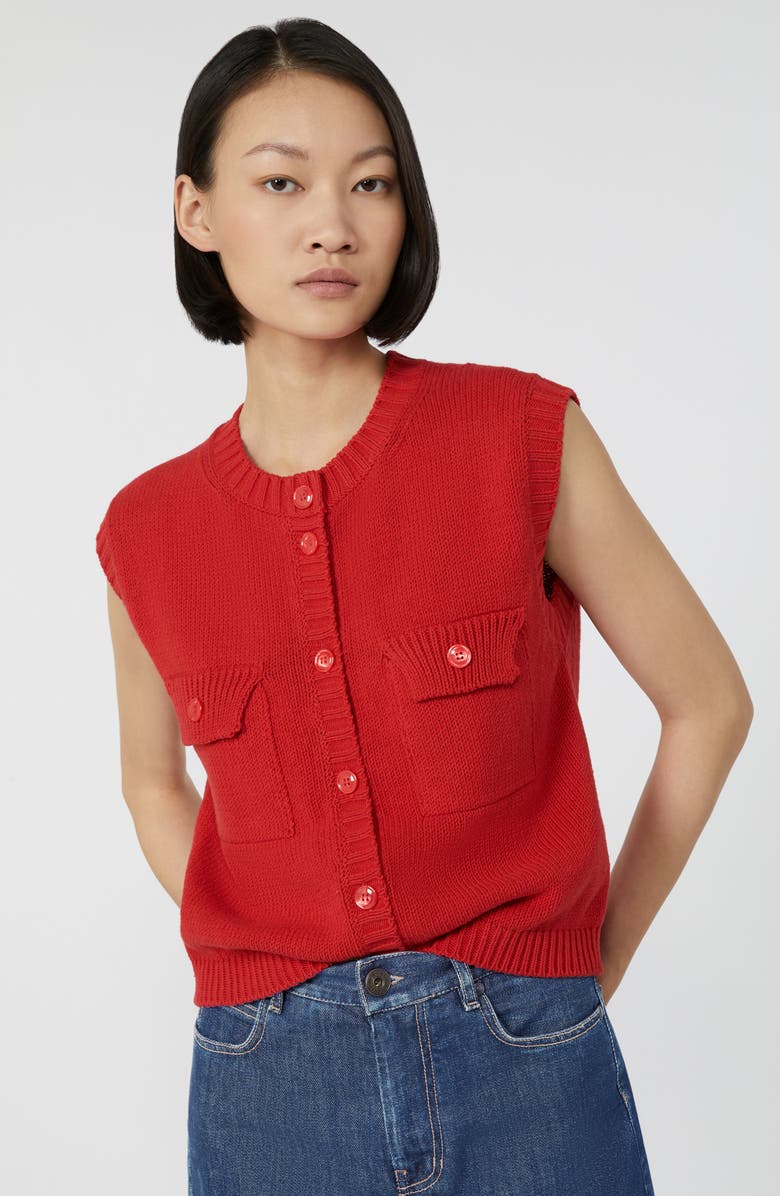 Weekend Max Mara Caprara Cotton Blend Sweater Vest, Alternate, color, Red