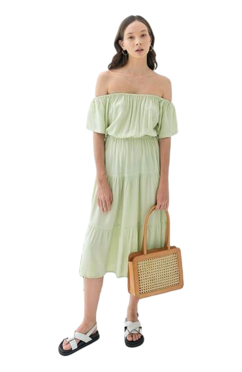 PINK HALEY Regina Off-the-shoulder Midi Dress in Pistachio, Main, color, Green