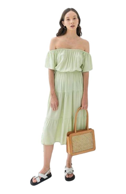 Regina Off-the-shoulder Midi Dress in Pistachio