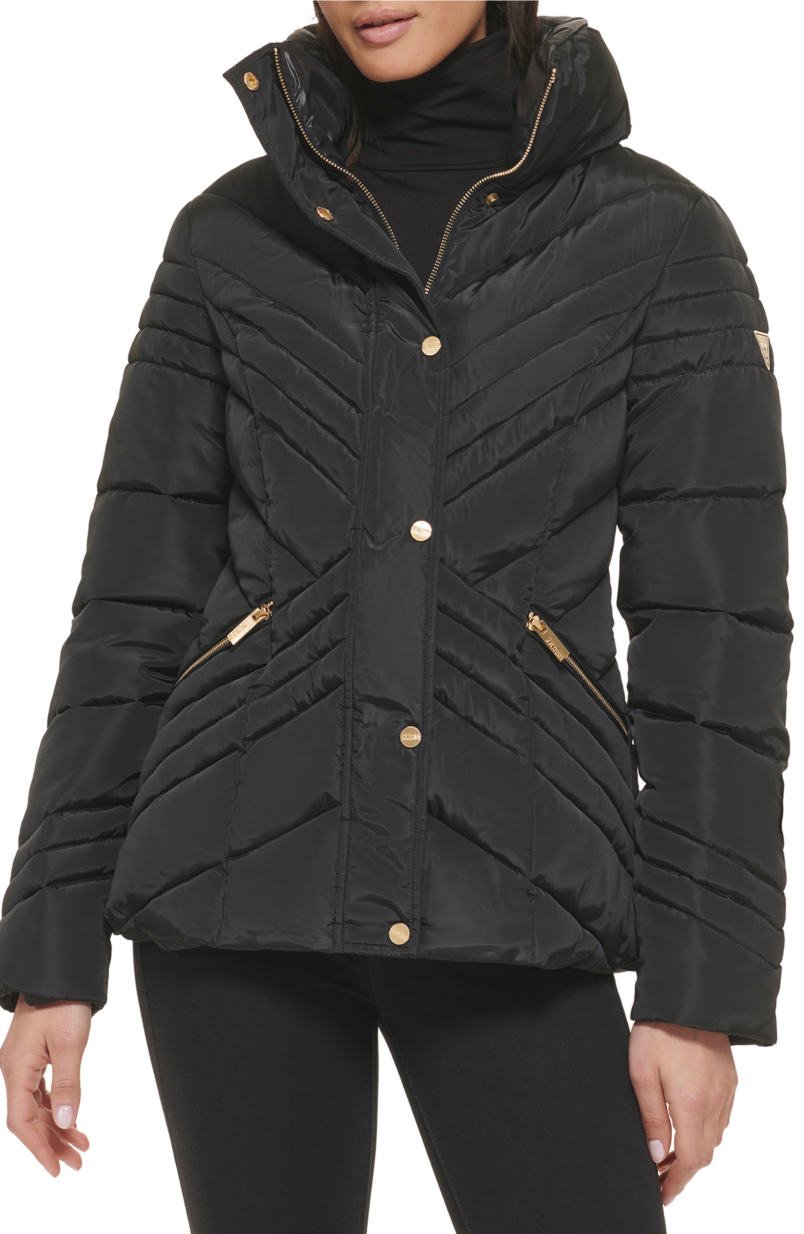 GUESS Water Resistant Chevron Quilted Puffer Jacket