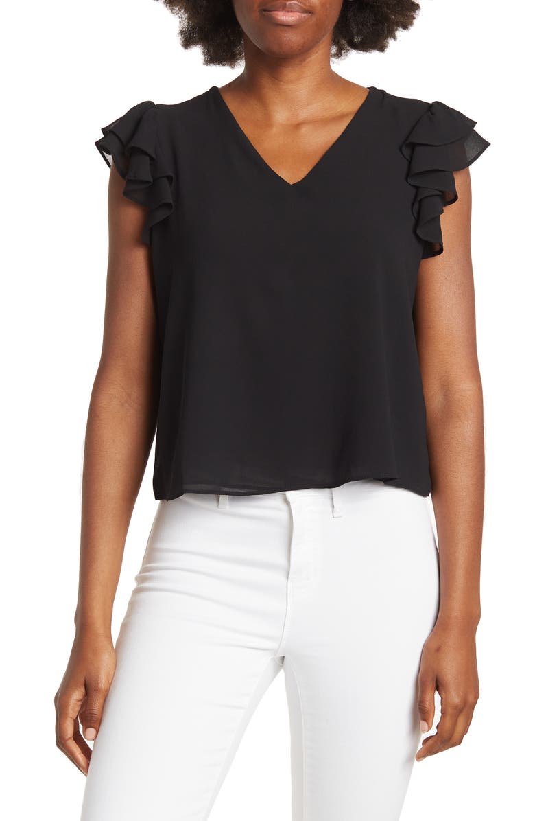 PHILOSOPHY REPUBLIC CLOTHING V-Neck Flutter Sleeve Top, Main, color,