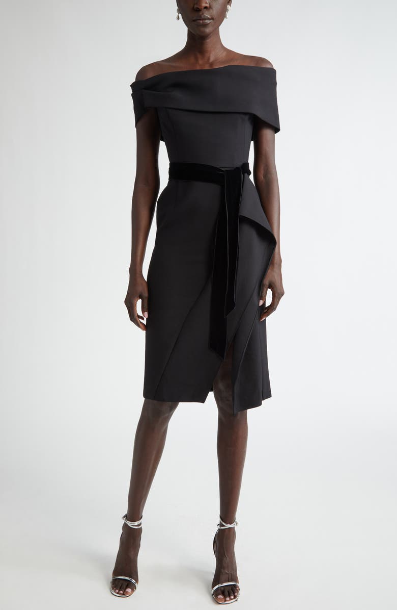 Oscar de la Renta Draped Off The Shoulder Belted Cocktail Dress, Main, color, 