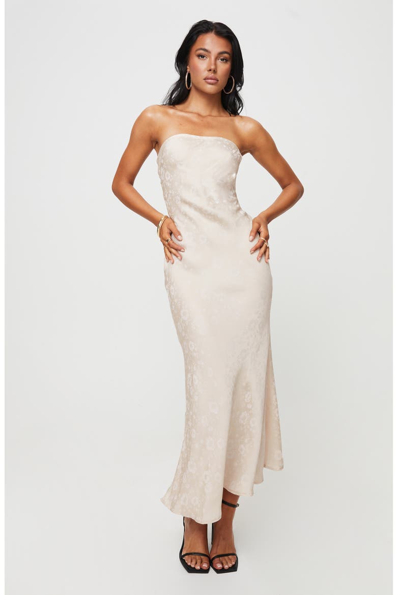 Salvin Strapless Jacquard Dress, Alternate, color, CHAMPAGNE