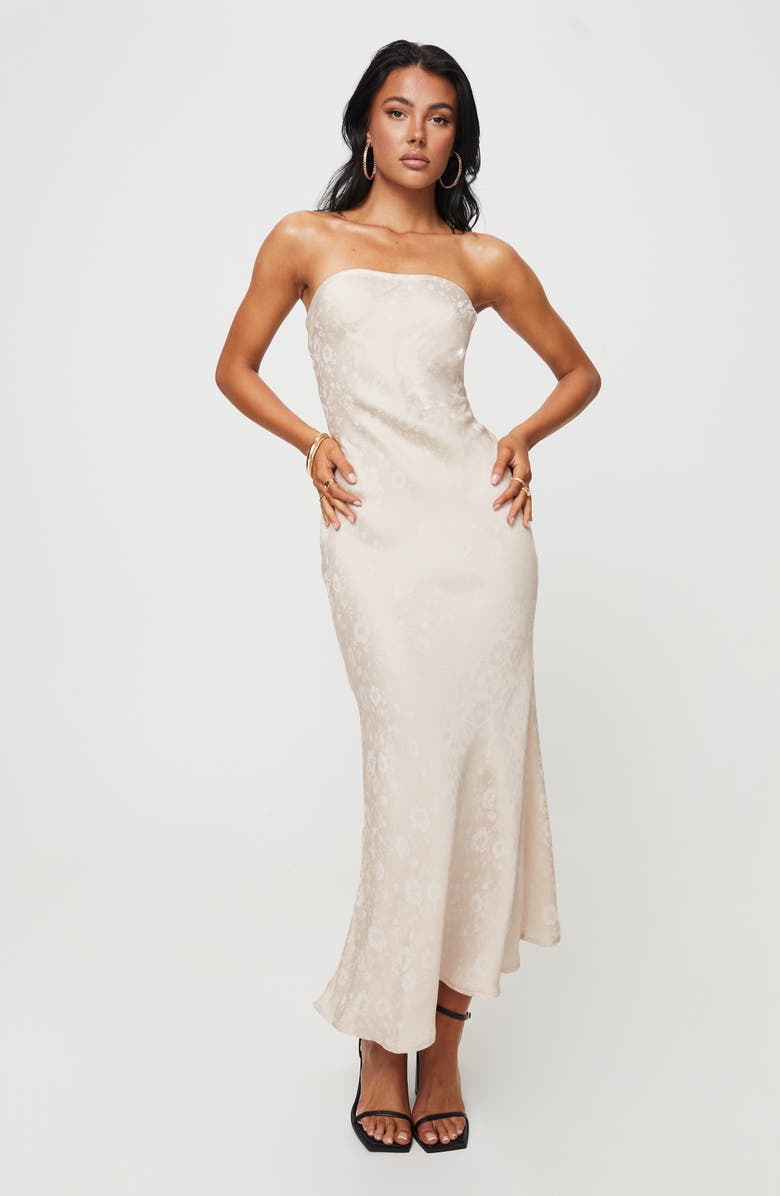 Princess Polly Salvin Strapless Jacquard Dress, Alternate, color, Champagne