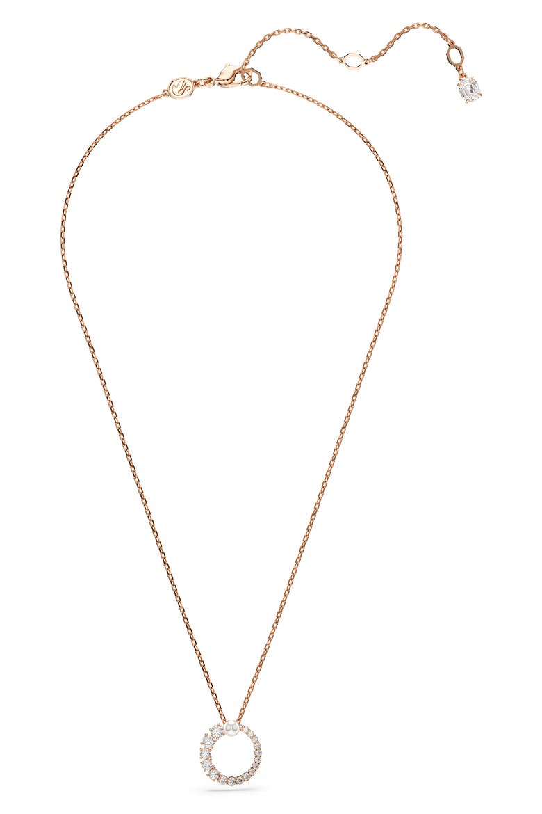 Matrix Faux Pearl & Zirconia Open Circle Pendant Necklace, Alternate, color, ROSE GOLD