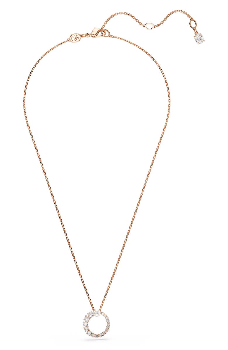 Swarovski Matrix Faux Pearl & Zirconia Open Circle Pendant Necklace, Alternate, color, Rose Gold