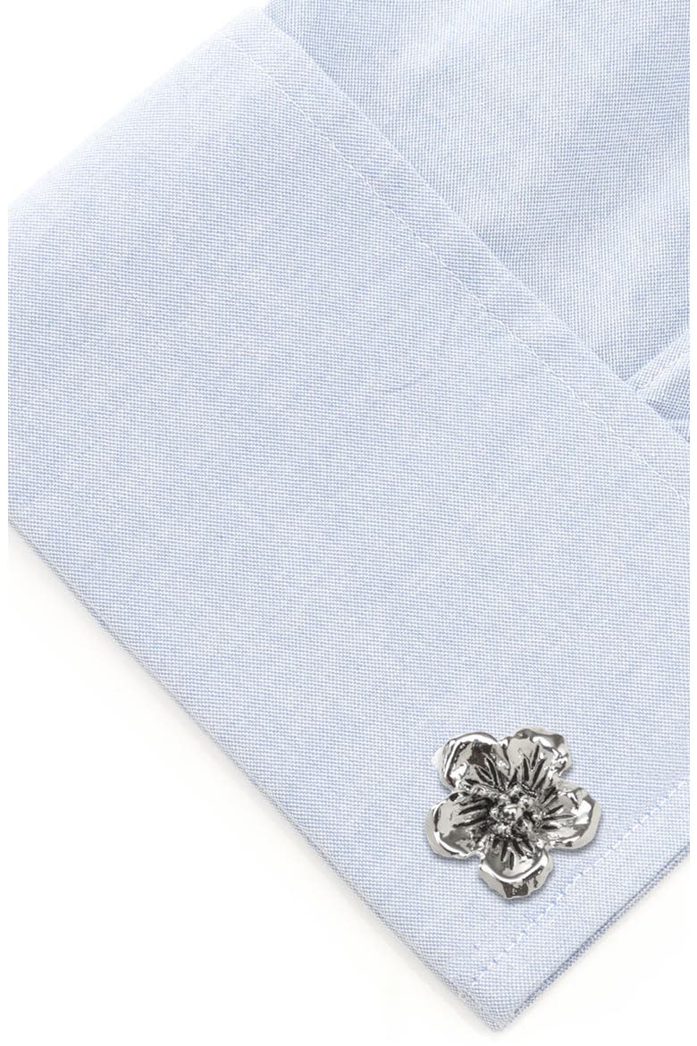 Flower Cuff Links, Alternate, color, SILVER