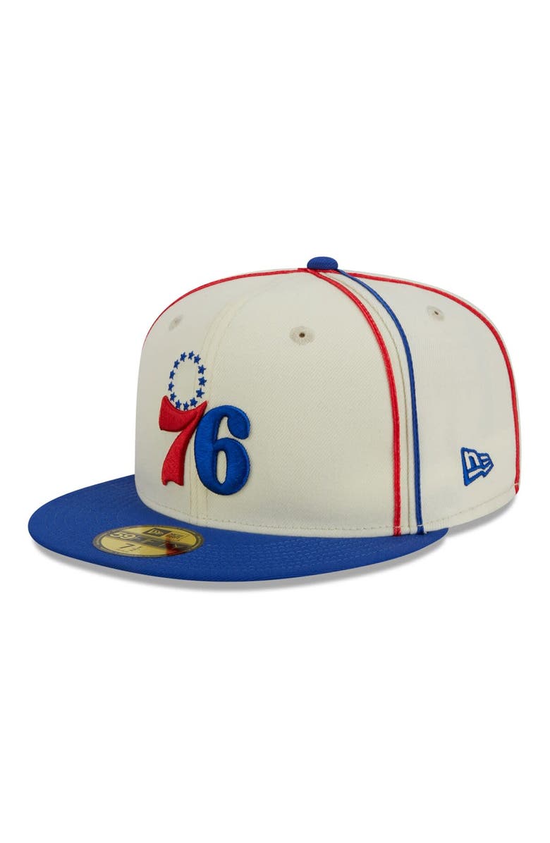 New Era Men's New Era Cream/Royal Philadelphia 76ers Piping 2-Tone 59FIFTY Fitted Hat, Alternate, color, Cream