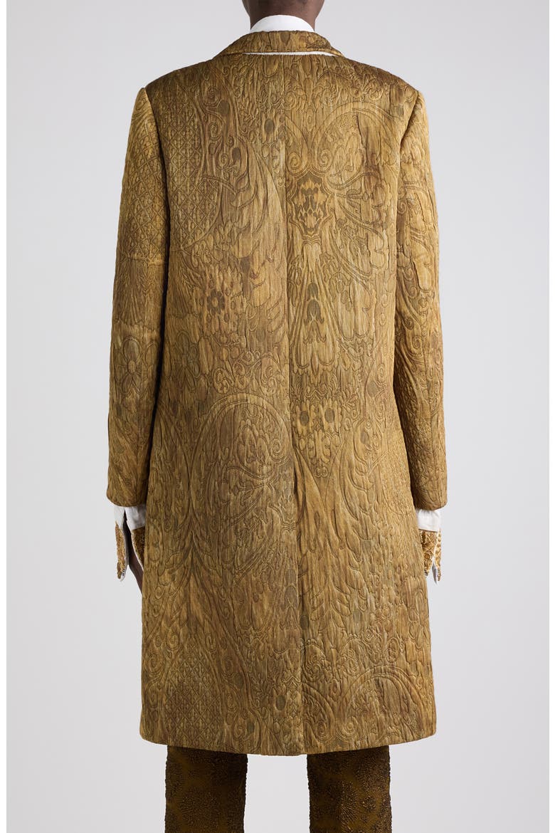 Richy Art Deco Embroidered Jacquard Coat, Alternate, color, KHAKI