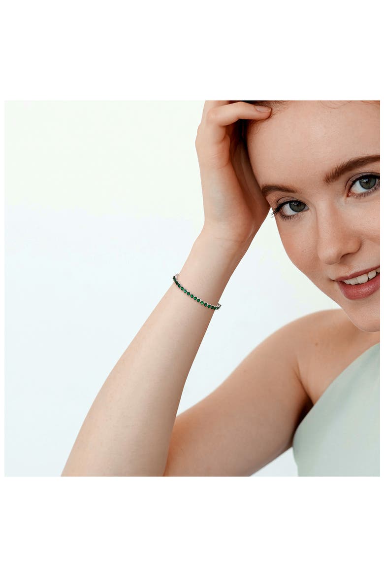 Sterling Silver Lab Grown Emerald Heart Tennis Bracelet, Alternate, color, GREEN