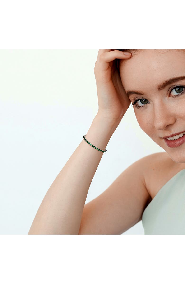 DELMAR Sterling Silver Lab Grown Emerald Heart Tennis Bracelet, Alternate, color, Green