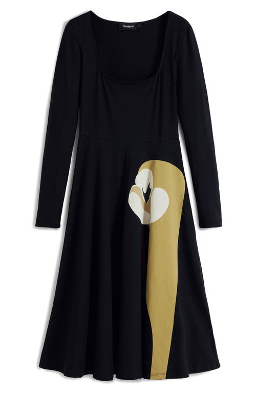 Desigual Lily Long Sleeve Jersey Midi Dress In Black