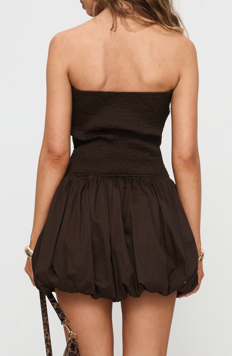 Princess Polly Bonjour Smocked Strapless Bubble Hem Minidress, Alternate, color, Brown / Beige