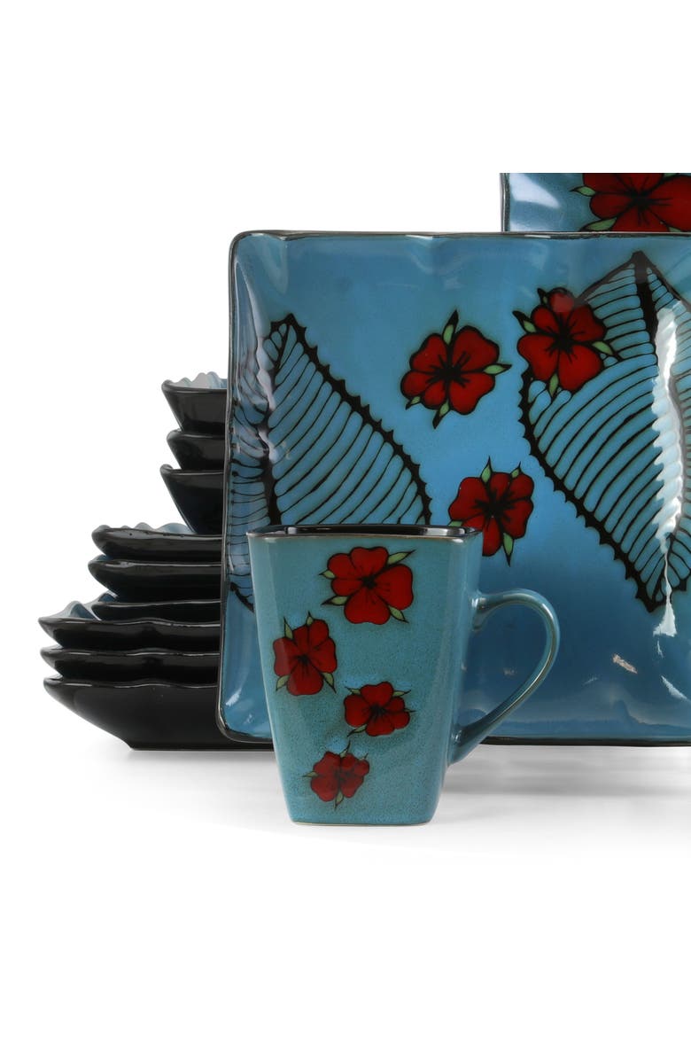 Aloha Tide 16 Piece Luxurious Stoneware Dinnerware with Complete Setting for 4, Alternate, color, Blue
