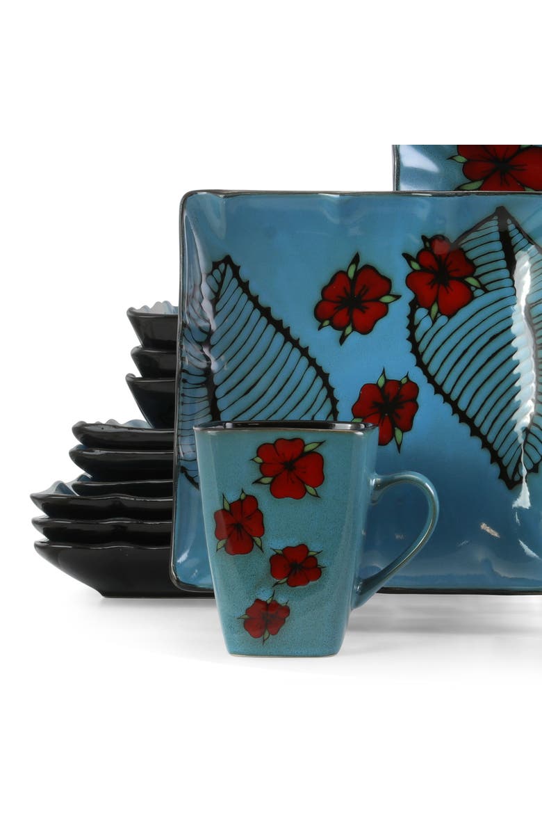 Elama Aloha Tide 16 Piece Luxurious Stoneware Dinnerware with Complete Setting for 4, Alternate, color, Blue