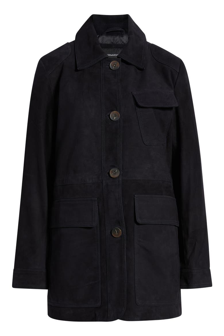 Cinched Waist Leather Suede Jacket, Alternate, color, NAVY