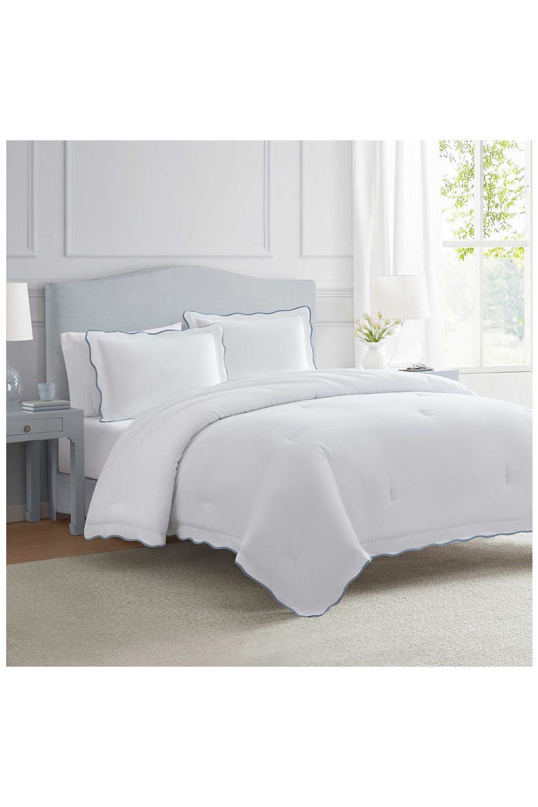 Simple Scallop Cotton Percale Duvet Cover Set, Alternate, color, WHITE/ MOUNTAIN RANGE