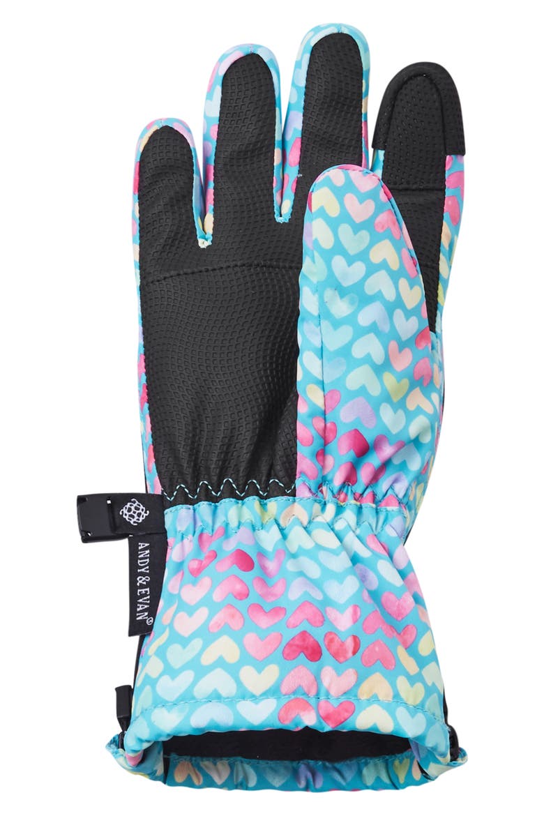 Kids' Zip Gloves, Alternate, color, AQUA HEARTS