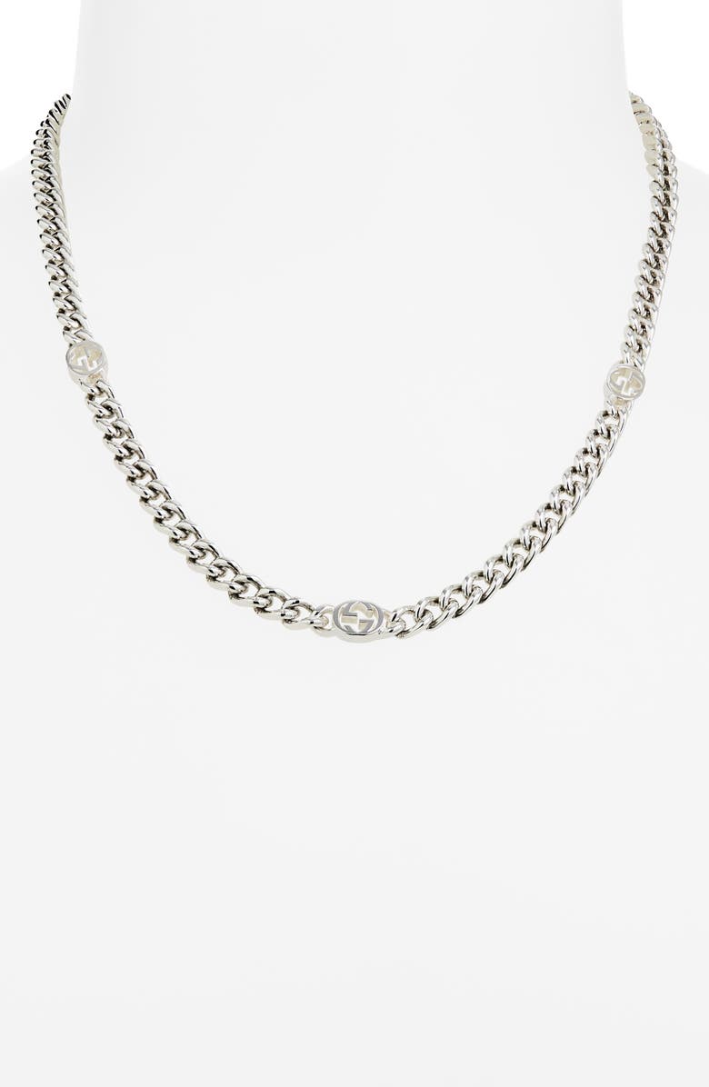 Gucci Interlocking Monogram Station Necklace, Alternate, color, Silver