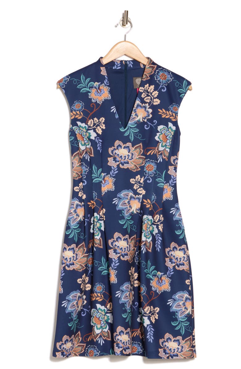Vince Camuto Floral Scuba Knit Fit & Flare Dress, Alternate, color, Navy Multi