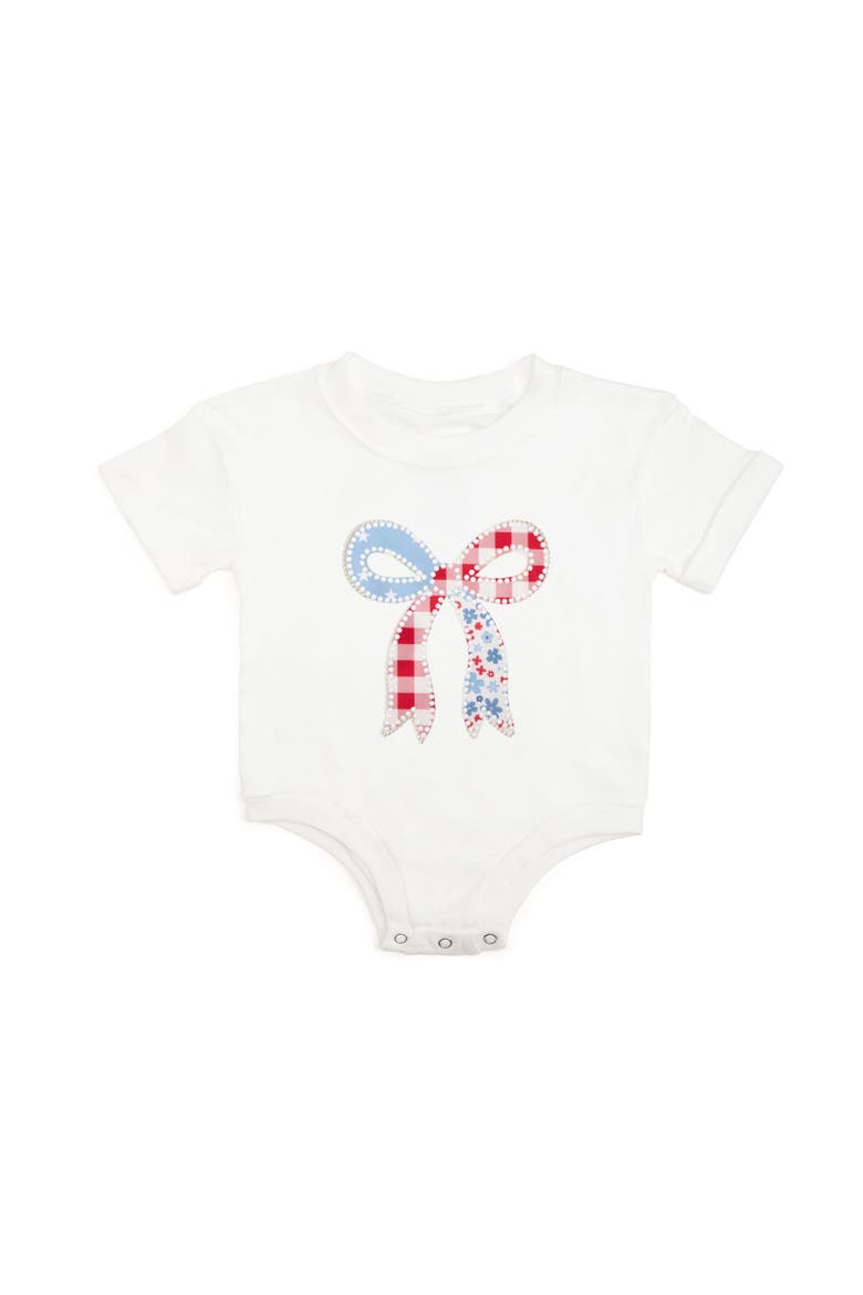 Patchwork Bow Patch Short Sleeve Romper, Main, color, White
