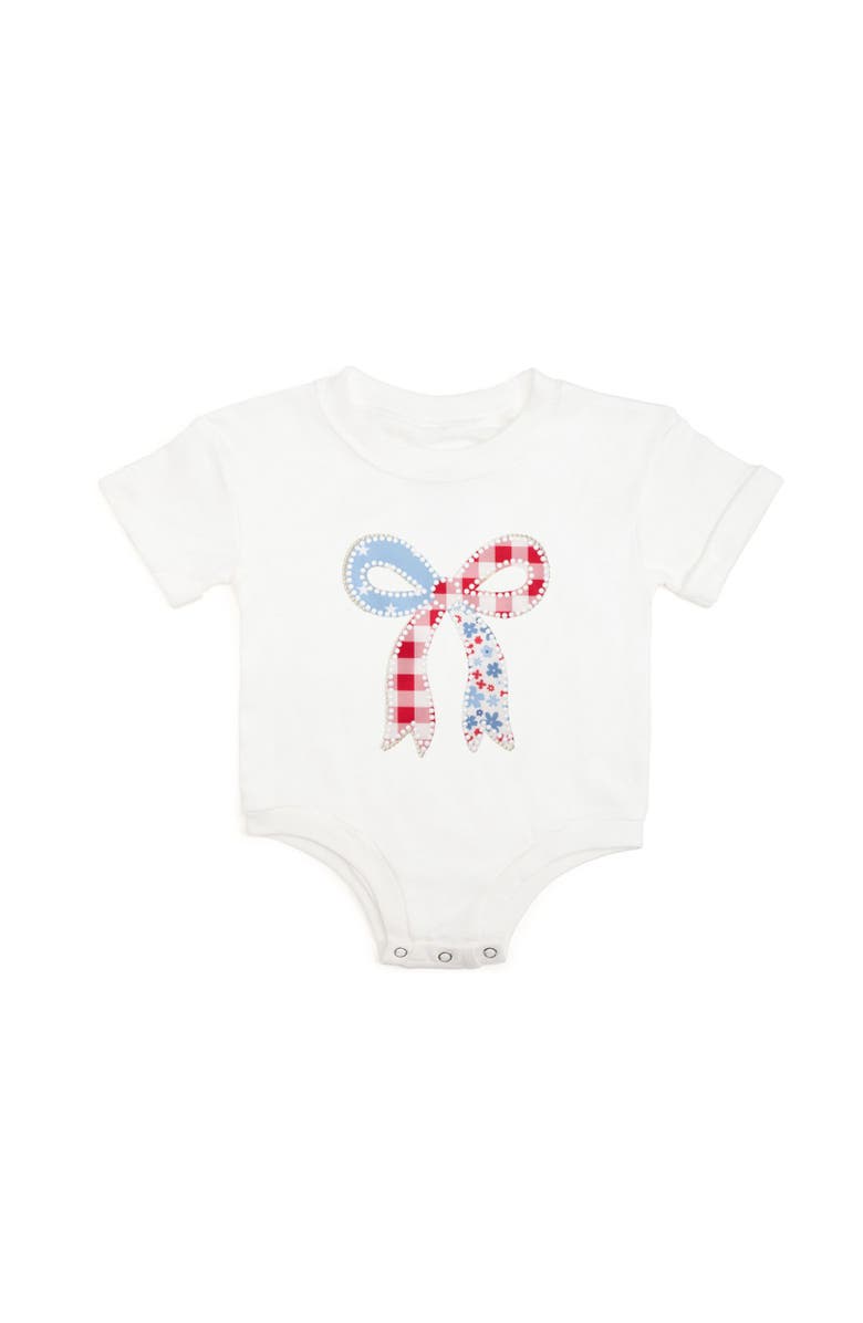 Sweet Wink Patchwork Bow Patch Short Sleeve Romper, Main, color, White