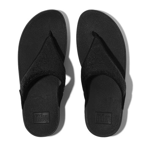 Fitflop Lulu Crinkled-shimmer Toe-post Sandals In Black