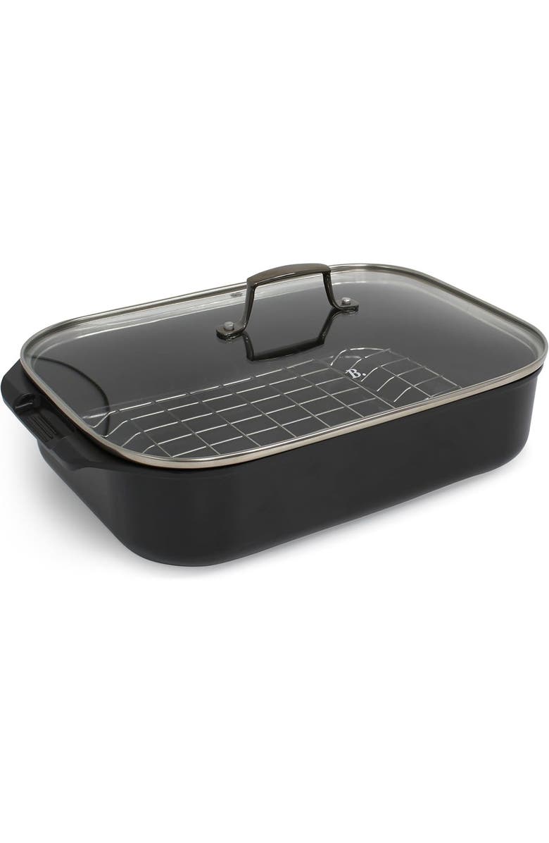 Blu. Roasting Pan with Lid and Roasting Rack, Alternate, color, Black