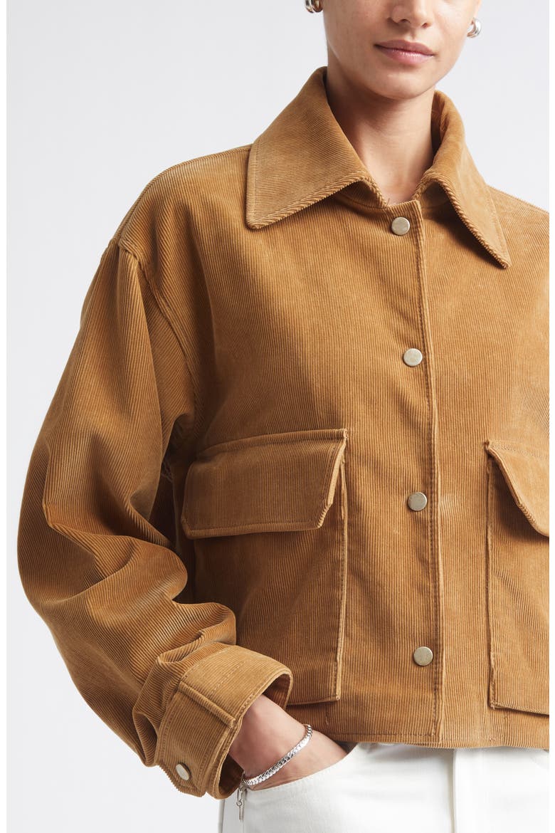 Crop A-Line Organic Cotton Corduroy Jacket, Alternate, color, CARAMEL