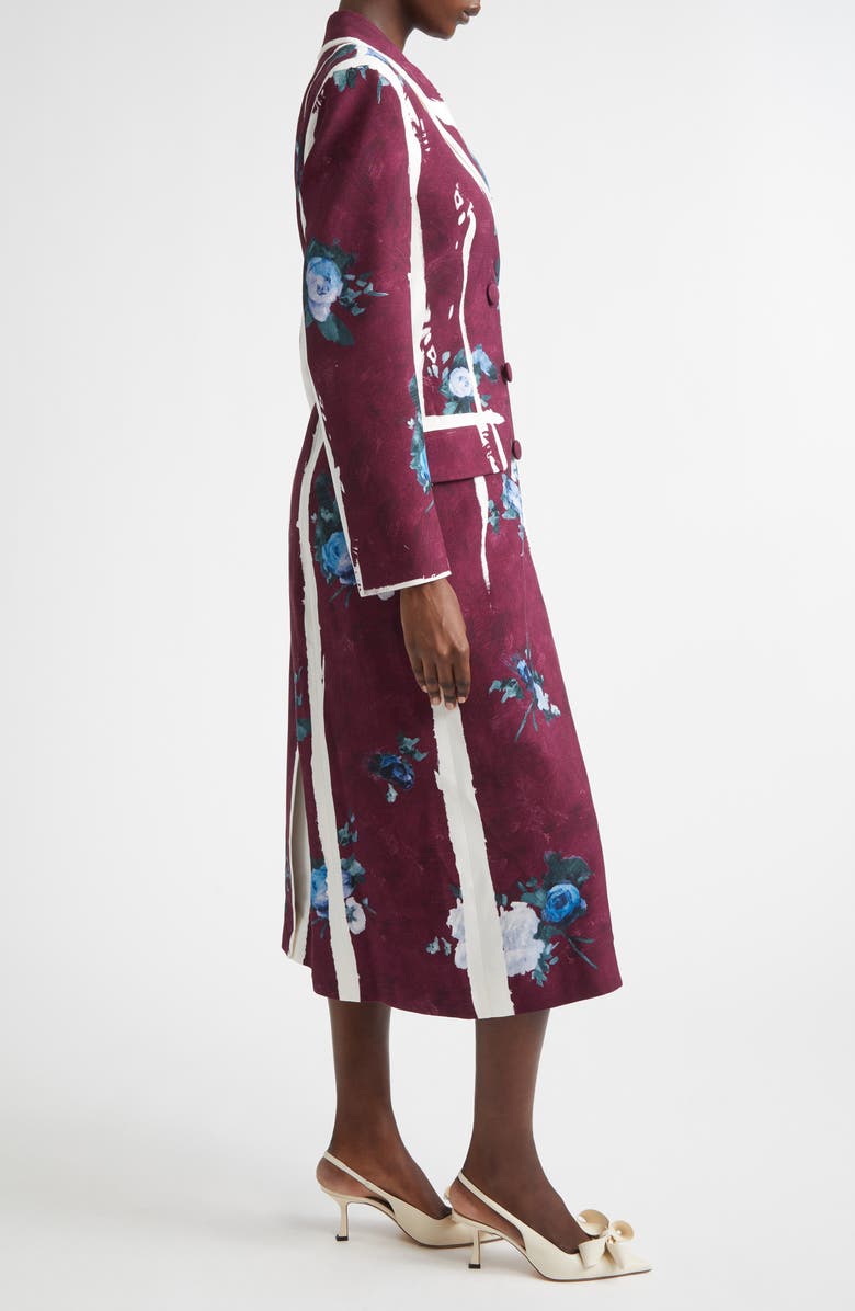 Erdem Abstract Rose Print Double Breasted Hourglass Coat, Alternate, color, Abstract Rose Mulberry Red