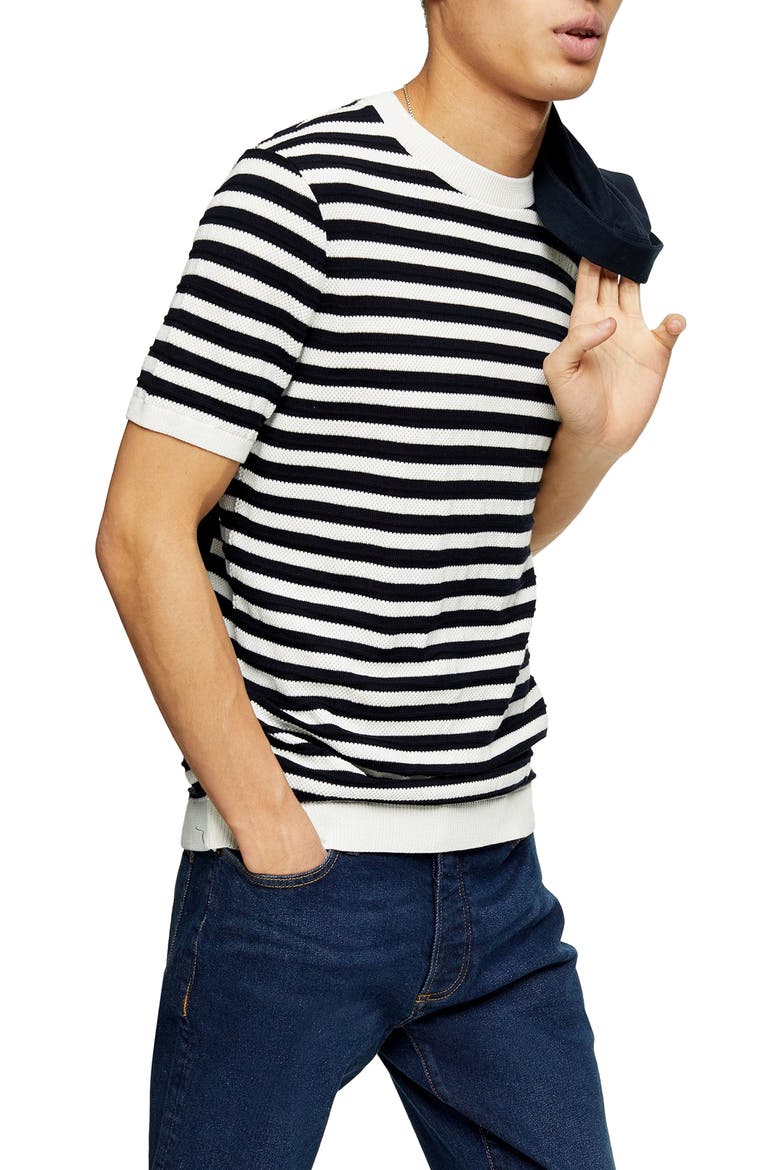 Stripe Knit T-Shirt, Main, color, NAVY MULTI
