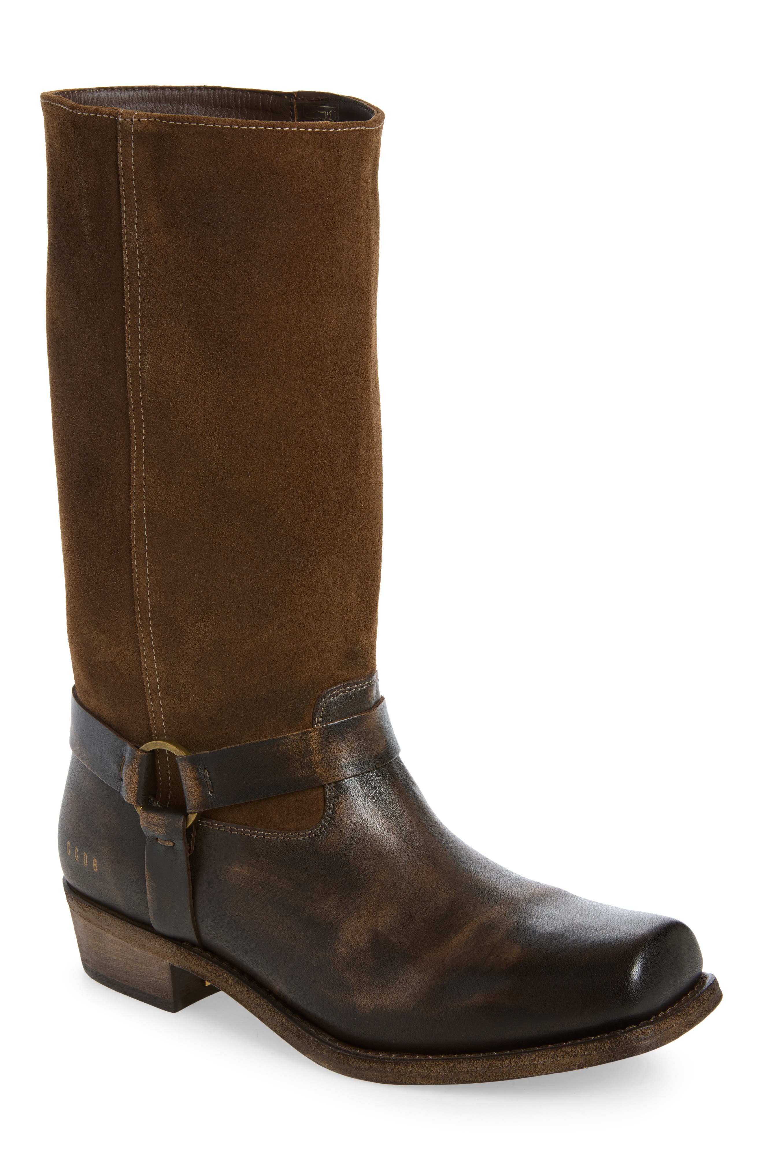 Biker Square Leather Boot, Main, color, TABACCO/ BROWN