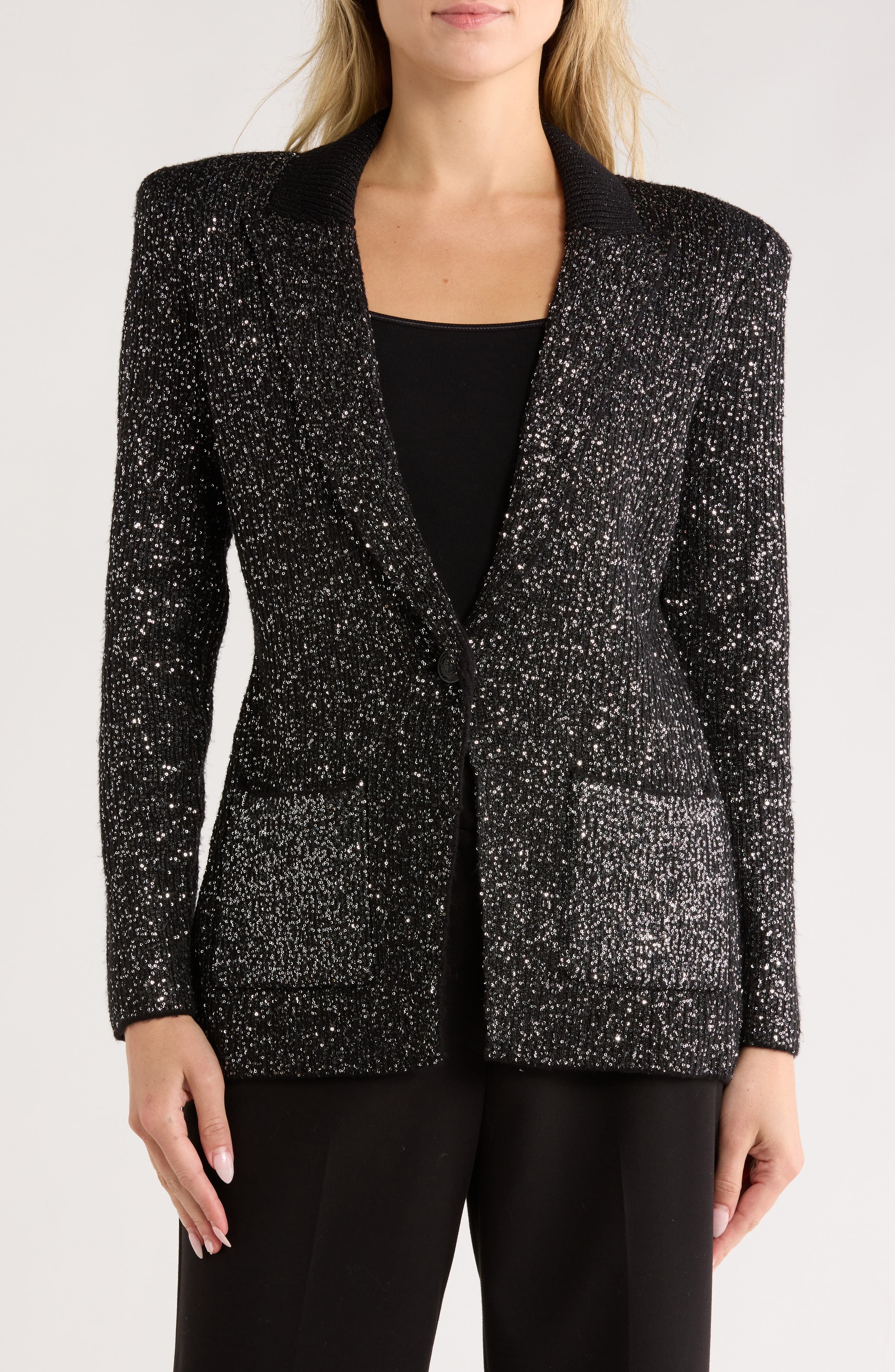 L'AGENCE Leonora Sequin Knit Blazer