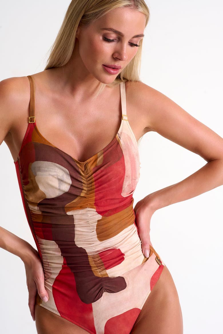 Classic One-Piece Swimsuit With Front Ruching, Alternate, color, Print