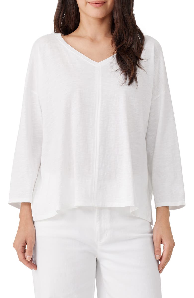 Eileen Fisher Organic Cotton Slub Jersey Boxy Top, Main, color, White