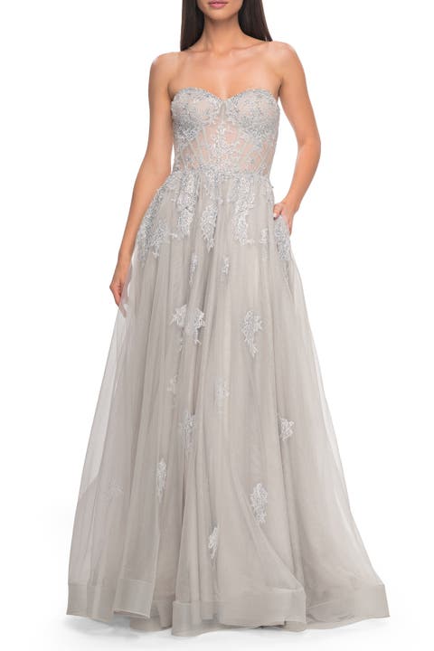 Gorgeous Lace A-Line Dress with Rhinestone Lace Details