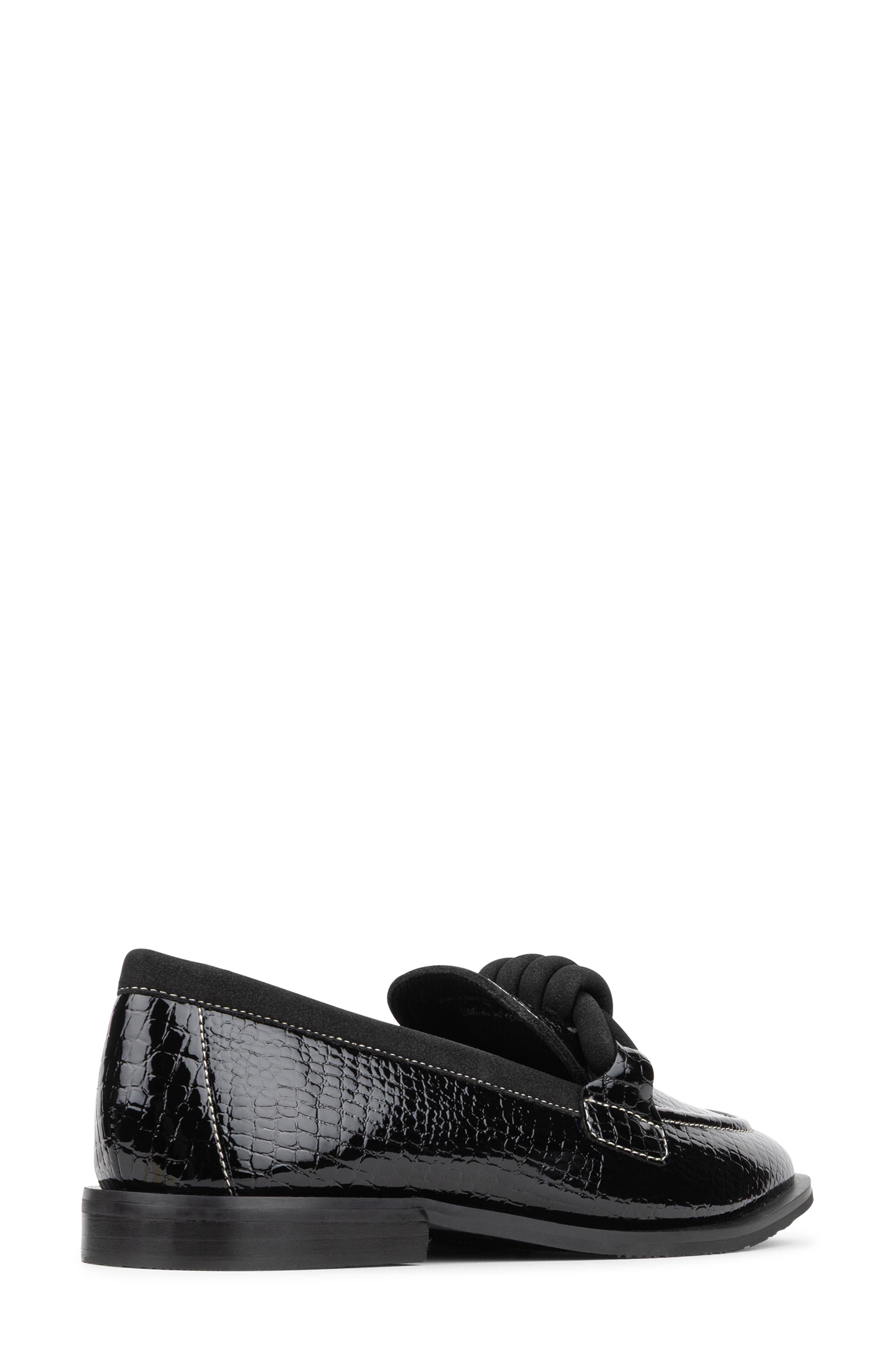 Shaya Faux Leather Croc Embossed Loafer, Alternate, color, BLACK