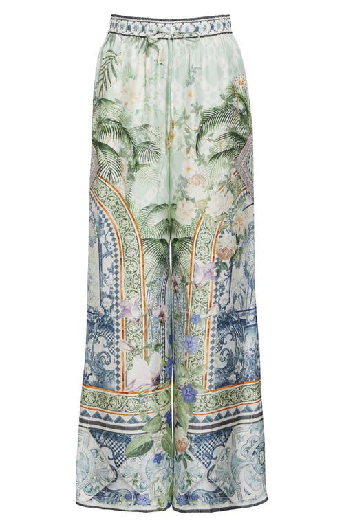 Camilla High Waist Wide Leg Silk Lounge Pants In Jardim Party