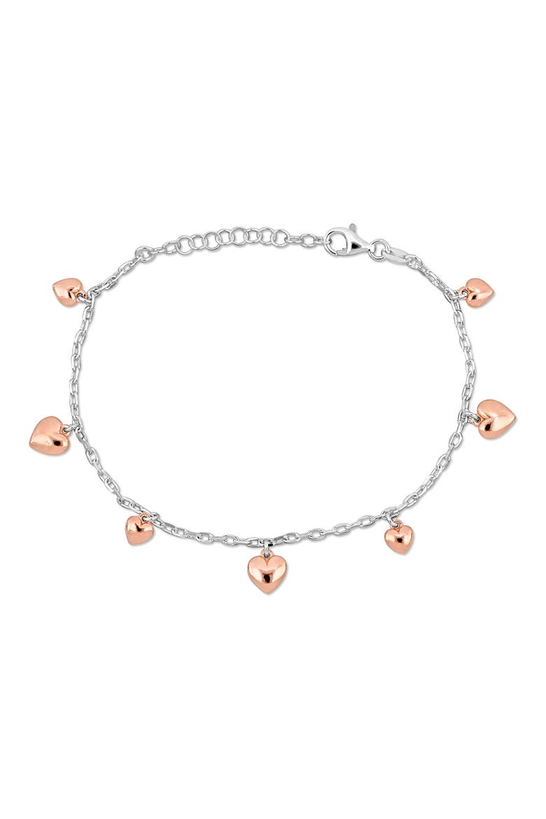 Sterling Silver Heart Charm Station Bracelet, Main, color, ROSE